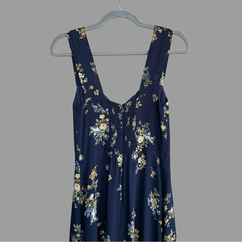 REFORMATION Navy Blue Floral Printed Sleeveless Sweetheart Fulton Midi Dress - Picture 7 of 11